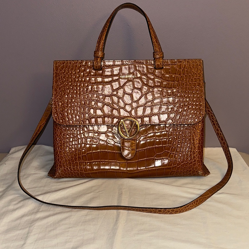 Valentino By Mario Valentino Brown Crocodile-Embossed Satchel